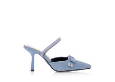 Πέδιλα slingback jean με φιόγκο και αγράφα ΓΑΛΑΖΙΟ - Tsoukalas - 