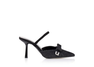 Πέδιλα slingback jean με φιόγκο και αγράφα ΜΑΥΡΟ - Tsoukalas - 