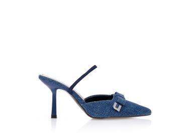 Πέδιλα slingback jean με φιόγκο και αγράφα ΤΖΙΝ - Tsoukalas - 