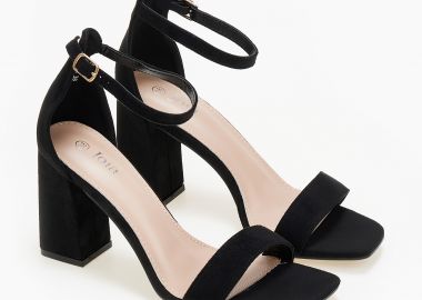 Πέδιλα suede με χοντρό τακούνι και κλειστή φτέρνα - Μαύρο - Issue - 