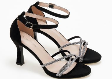 Πέδιλα suede με φτέρνα και glitter - Μαύρο - Issue - 