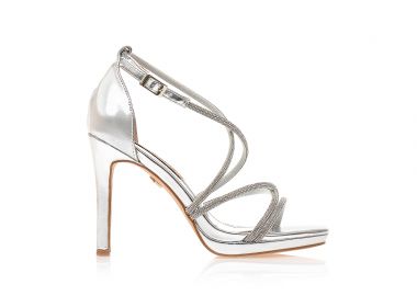 Πέδιλα TSOUKALAS ασημί δερματίνη με πολλαπλά λουράκια από στρας ΑΣΗΜΙ - Tsoukalas - 