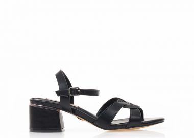 Πέδιλα TSOUKALAS μαύρα δερματίνη με μεταλλική λεπτομέρεια στο τακούνι ΜΑΥΡΟ - Tsoukalas - 