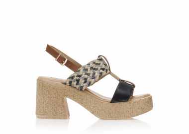 Πέδιλα TSOUKALAS μαύρα ψάθινα με χρυσή αγκράφα ΜΑΥΡΟ - Tsoukalas - 