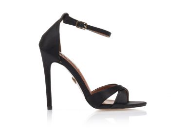 Πέδιλα TSOUKALAS μαύρα σατέν με χιαστή φάσα και λεπτό τακούνι ΜΑΥΡΟ - Tsoukalas - 