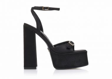 Πέδιλα TSOUKALAS μαύρα σατέν με φιάπα και στρας ΜΑΥΡΟ - Tsoukalas - 