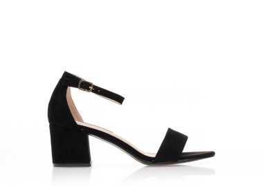 Πέδιλα TSOUKALAS μαύρα σουέτ με λουράκι στον αστράγαλο και χοντρό τακούνι ΜΑΥΡΟ - Tsoukalas - 