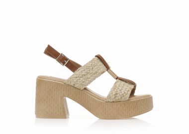Πέδιλα TSOUKALAS μπεζ ψάθινα με χρυσή αγκράφα ΜΠΕΖ - Tsoukalas - 