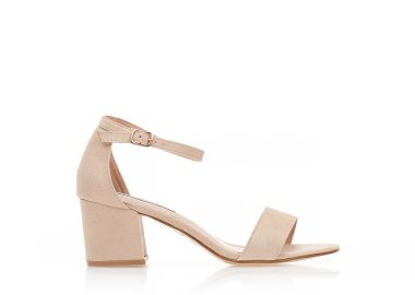 Πέδιλα TSOUKALAS μπεζ σουέτ με λουράκι στον αστράγαλο και χοντρό τακούνι ΜΠΕΖ - Tsoukalas - 