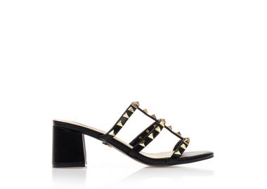 Πέδιλα TSOUKALAS mules μαύρα δερματίνη με χρυσά τρουκς ΜΑΥΡΟ - Tsoukalas - 