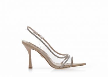 Πέδιλα TSOUKALAS nude δερματίνη με διαφάνεια και στρας NUDE - Tsoukalas - 