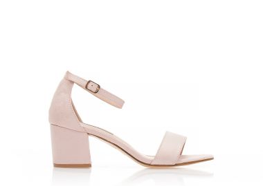 Πέδιλα TSOUKALAS ροζ σουέτ με λουράκι στον αστράγαλο και χοντρό τακούνι ΡΟΖ - Tsoukalas - 