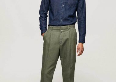 Pepe Jeans ανδρικό chino παντελόνι με λινό μονόχρωμο με τσέπες 