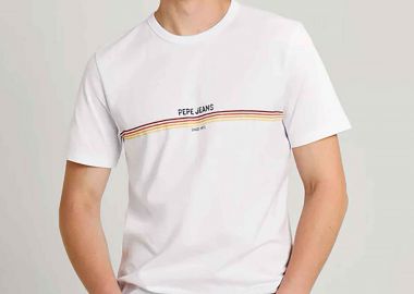 Pepe Jeans ανδρικό T-shirt με contrast ρίγες και λογότυπο Regular Fit - PM509427 Λευκό - PEPE JEANS - 