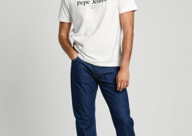 Pepe Jeans ανδρικό T-shirt μονόχρωμο με logo print - PM509783 Λευκό - PEPE JEANS - 