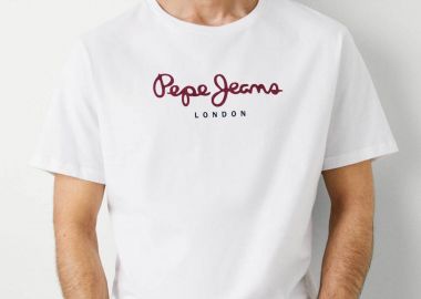 Pepe Jeans ανδρικό T-shirt μονόχρωμο με στρογγυλή λαιμόκοψη και logo print 