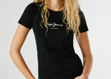 Pepe Jeans γυναικείο T-shirt μονόχρωμο με logo print - PL505202 Μαύρο - PEPE JEANS - 