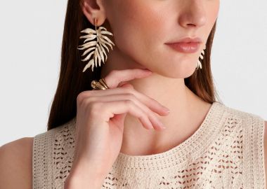 Περλέ σκουλαρίκια φύλλο με χρυσή λεπτομέρεια - 5206179127134 -  - 