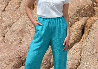 ΠΕΤΡΟΛ BAGGY ΠΑΝΤΕΛΟΝΙ LINEN-LOOK ΜΕ ΤΣΕΠΕΣ - Anna Raxevsky - 