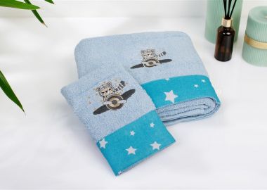 Πετσέτα Με Κέντημα Σετ 2 τεμ bebe Aviator 183 30X50,70X140 Sky Blue 100% Cotton - Dimcol - 