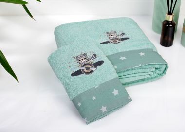Πετσέτα Με Κέντημα Σετ 2 τεμ bebe Aviator 186 30X50,70X140 Mint 100% Cotton - Dimcol - 