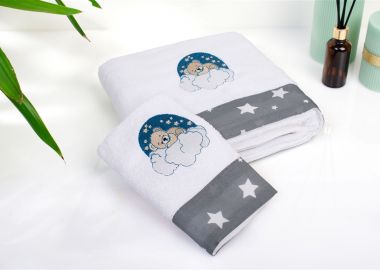 Πετσέτα Με Κέντημα Σετ 2 τεμ bebe Cloudy Bear 176 30X50,70X140 White-Grey 100% Cotton - Dimcol - 