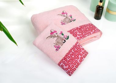 Πετσέτα Με Κέντημα Σετ 2 τεμ bebe Deer 196 30X50,70X140 Pink 100% Cotton - Dimcol - 