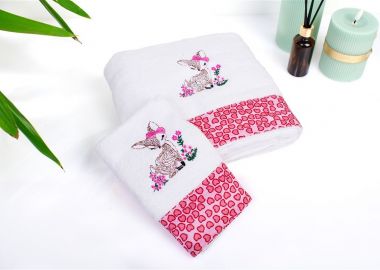 Πετσέτα Με Κέντημα Σετ 2 τεμ bebe Deer 197 30X50,70X140 White-Pink 100% Cotton - Dimcol - 