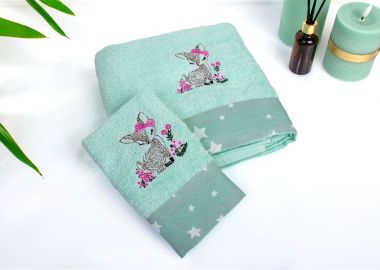Πετσέτα Με Κέντημα Σετ 2 τεμ bebe Deer 199 30X50,70X140 Mint 100% Cotton - Dimcol - 