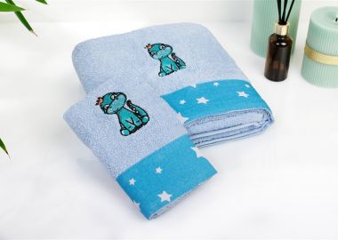 Πετσέτα Με Κέντημα Σετ 2 τεμ bebe Dinosaur 179 30X50,70X140 Sky Blue 100% Cotton - Dimcol - 