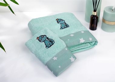 Πετσέτα Με Κέντημα Σετ 2 τεμ bebe Dinosaur 182 30X50,70X140 Mint 100% Cotton - Dimcol - 