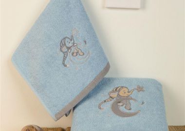 ΠΕΤΣΕΤΑ Με Κέντημα ΣΕΤ 2 τεμ bebe Dreaming Elephant 166 30X50,70X140 Σιελ 100% Cotton - Dimcol - 