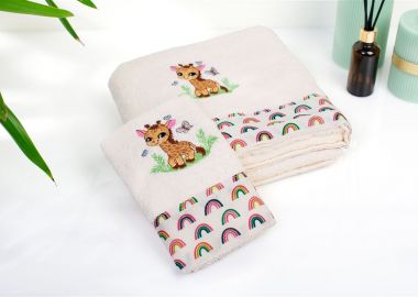 Πετσέτα Με Κέντημα Σετ 2 τεμ bebe Giraffe 173 30X50,70X140 Ecru-Multi 100% Cotton - Dimcol - 