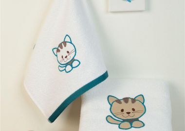 ΠΕΤΣΕΤΑ Με Κέντημα Σετ 2 τεμ bebe Kitty 137 30X50,70X140 Λευκό 100% Cotton - Dimcol - 