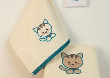 ΠΕΤΣΕΤΑ Με Κέντημα Σετ 2 τεμ bebe Kitty 138 30X50,70X140 Εκρού 100% Cotton - Dimcol - 