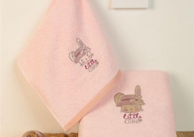 ΠΕΤΣΕΤΑ Με Κέντημα Σετ 2 τεμ bebe Rabbit Girl 146 30X50,70X140 Ροζ 100% Cotton - Dimcol - 