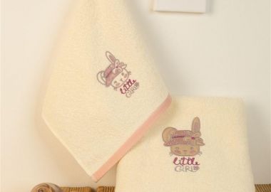 ΠΕΤΣΕΤΑ Με Κέντημα Σετ 2 τεμ bebe Rabbit Girl 148 30X50,70X140 Εκρού 100% Cotton - Dimcol - 