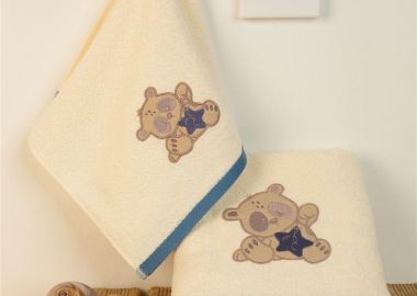 ΠΕΤΣΕΤΑ Με Κέντημα Σετ 2 τεμ bebe Star Bear 153 30X50,70X140 Εκρού 100% Cotton - Dimcol - 