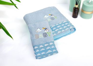 Πετσέτα Με Κέντημα Σετ 2 τεμ bebe Stork 191 30X50,70X140 Sky Blue 100% Cotton - Dimcol - 