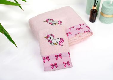 Πετσέτα Με Κέντημα Σετ 2 τεμ bebe Unicorn 187 30X50,70X140 Pink 100% Cotton - Dimcol - 