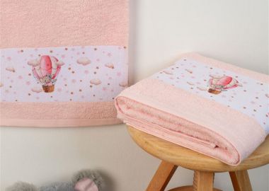 ΠΕΤΣΕΤΑ Με Ψηφιακή Εκτύπωση Σετ 2 τεμ bebe Into The Sky 68 30X50,70X140 Ροζ 100% Cotton - Dimcol - 