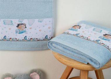 ΠΕΤΣΕΤΑ Με Ψηφιακή Εκτύπωση Σετ 2 τεμ bebe Pilot 118 30X50,70X140 Σιελ 100% Cotton - Dimcol - 