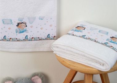 ΠΕΤΣΕΤΑ Με Ψηφιακή Εκτύπωση Σετ 2 τεμ bebe Pilot 119 30X50,70X140 Λευκό 100% Cotton - Dimcol - 