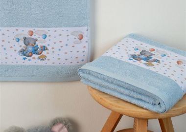 ΠΕΤΣΕΤΑ Με Ψηφιακή Εκτύπωση Σετ 2 τεμ bebe Studying Bear 36 30X50,70X140 Σιελ 100% Cotton - Dimcol - 