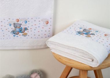 ΠΕΤΣΕΤΑ Με Ψηφιακή Εκτύπωση Σετ 2 τεμ bebe Studying Bear 38 30X50,70X140 Λευκό 100% Cotton - Dimcol - 