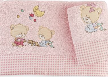 ΠΕΤΣΕΤΑ ΣΕΤ 2 τεμ bebe HAPPY BEARS 20 30X50,70X140 ΡΟΖ Cotton 100% - Dimcol - 
