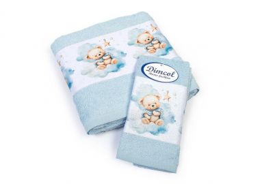 Πετσέτα Σετ 2 τεμ Με Ψηφιακή Εκτύπωση bebe Cute Bear 301 30X50,70X140 Sky Blue 100% Cotton - Dimcol - 