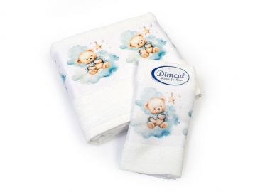 Πετσέτα Σετ 2 τεμ Με Ψηφιακή Εκτύπωση bebe Cute Bear 302 30X50,70X140 White 100% Cotton - Dimcol - 