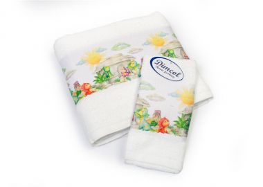 Πετσέτα Σετ 2 τεμ Με Ψηφιακή Εκτύπωση bebe Dinosaurs 311 30X50,70X140 White 100% Cotton - Dimcol - 