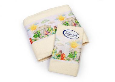 Πετσέτα Σετ 2 τεμ Με Ψηφιακή Εκτύπωση bebe Dinosaurs 312 30X50,70X140 Ecru 100% Cotton - Dimcol - 